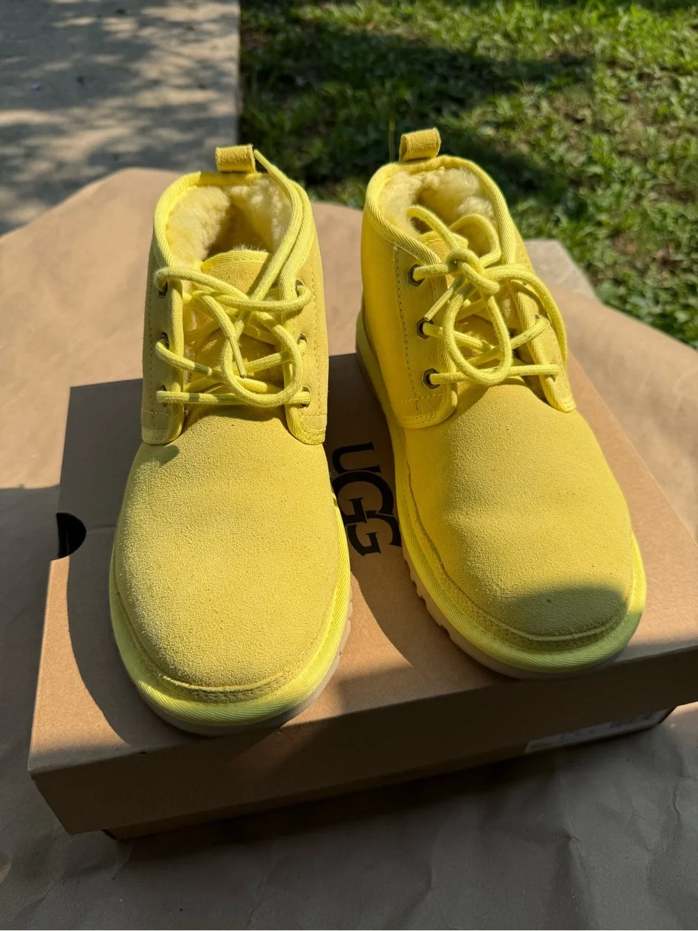 UGG Bright Yellow Suede Lace-Up Winter Boots